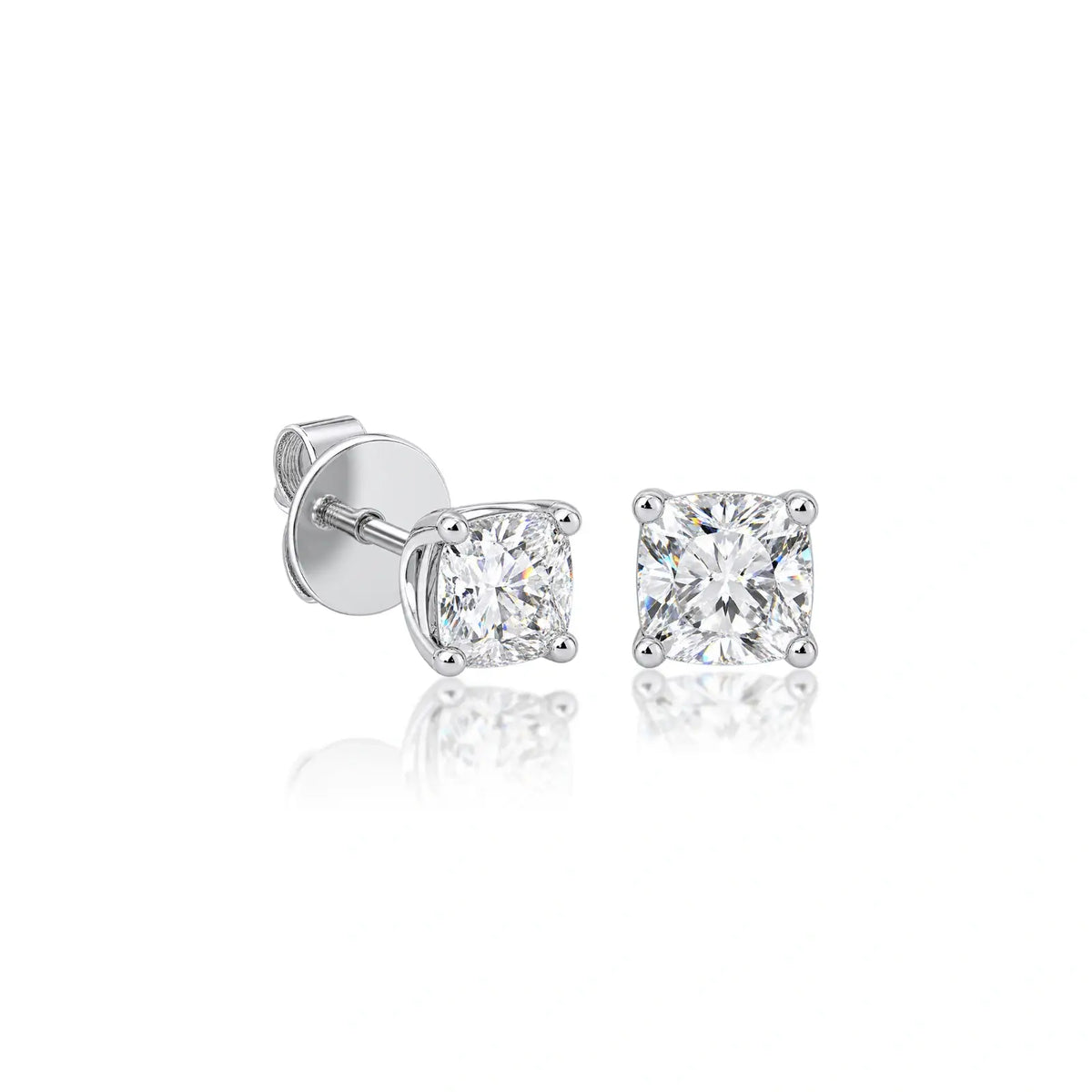 Side view of rich 8ct Cushion-Cut Lab Diamond Solitaire Stud Earrings by Fortune Jewellery