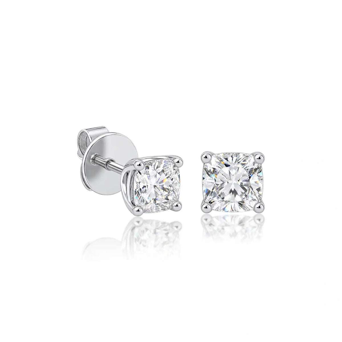 Side profile of premium 10ct Cushion-Cut Lab Diamond Solitaire Stud Earrings by Fortune Jewellery