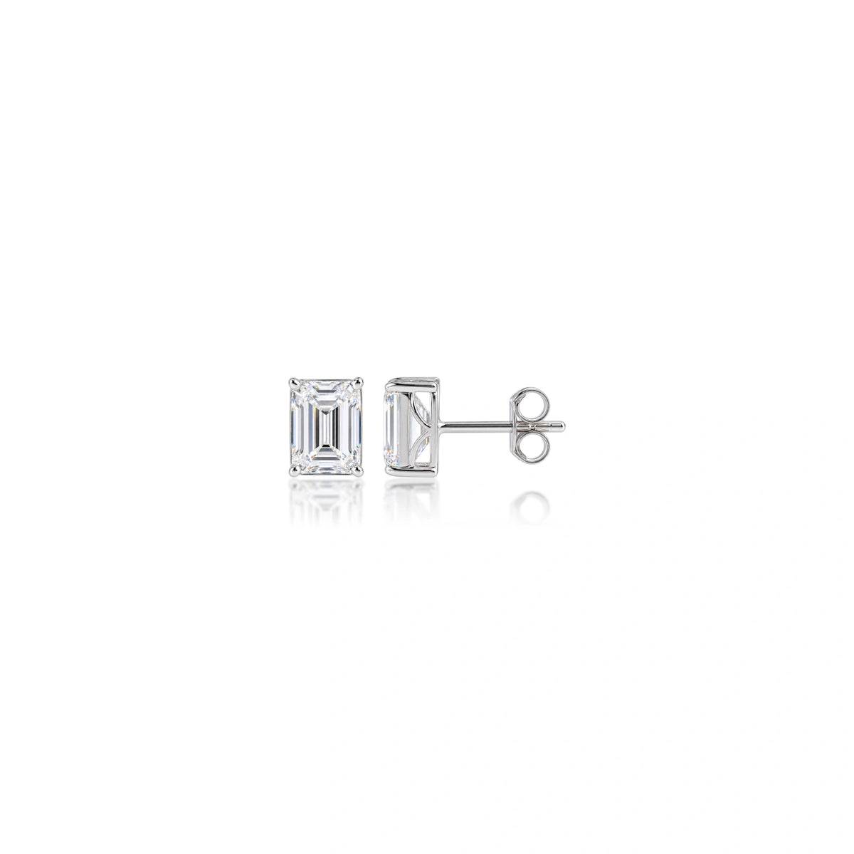 Lab Grown 2 Ct Emerald Cut Diamond Solitaire Earrings by Fortune Jewellery