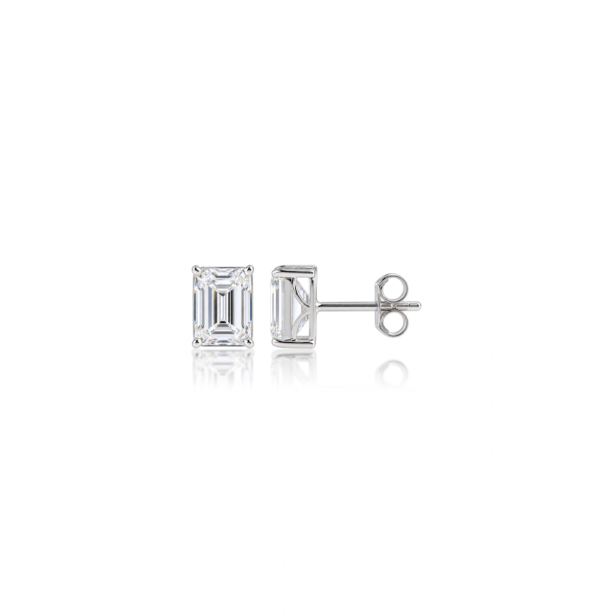 Luxurious Lab Grown 4 Ct Emerald Cut Diamond Solitaire Earrings by Fortune Jewellery