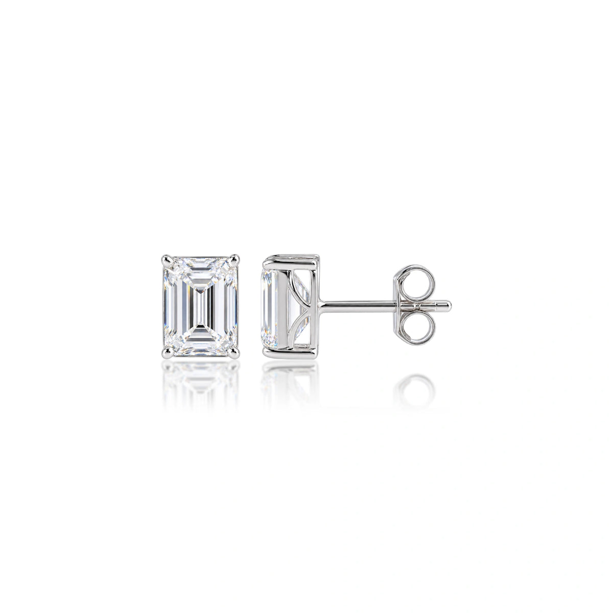 Rich 8 Ct Emerald Cut Lab Grown Diamond Solitaire Earrings by Fortune Jewellery