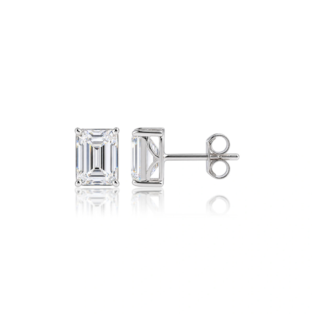 Luxurious 10 Ct Emerald Cut Lab Grown Diamond Solitaire Earrings by Fortune Jewellery