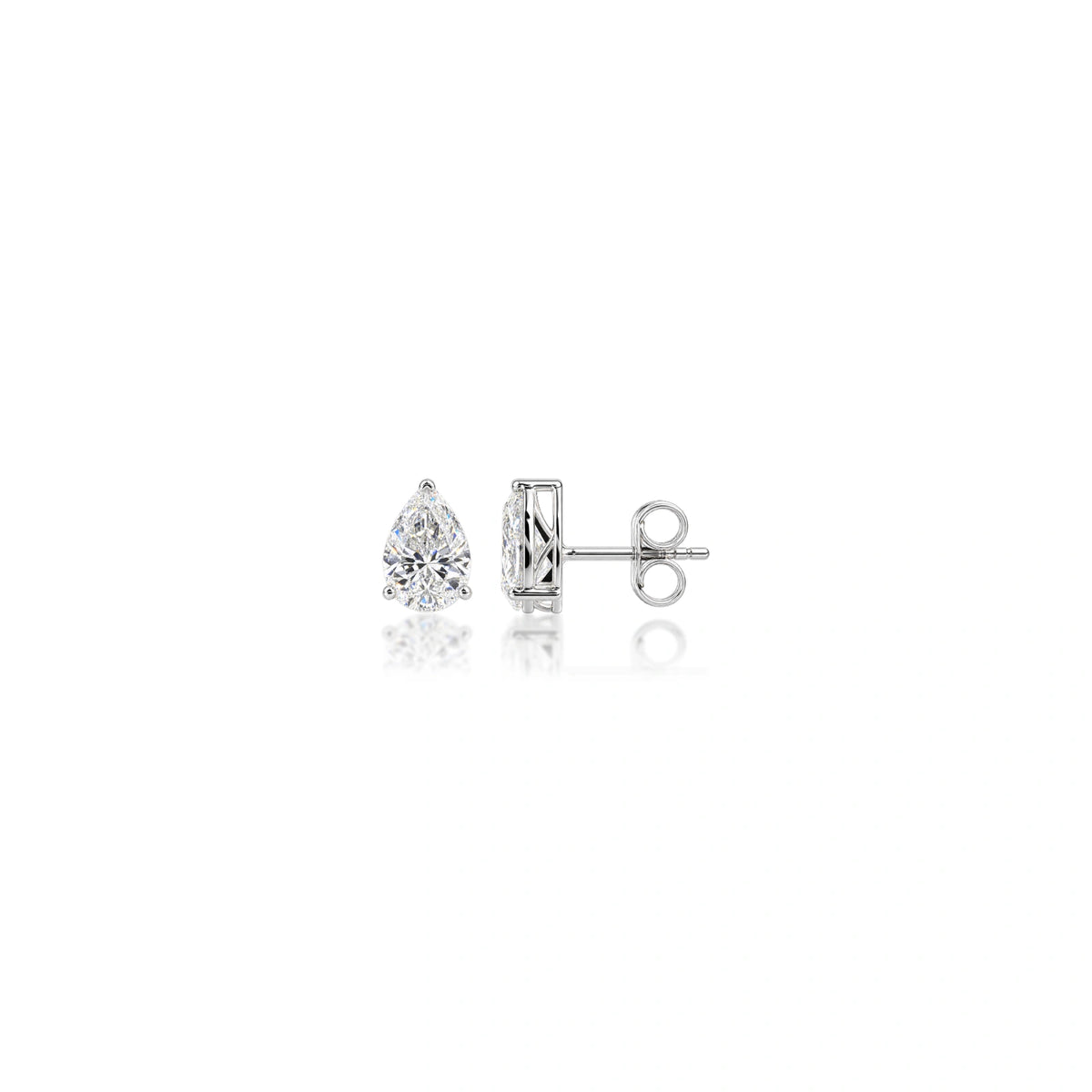 Woman wearing 1.5 Ct Pear Cut Lab Grown Diamond Solitaire Stud Earrings