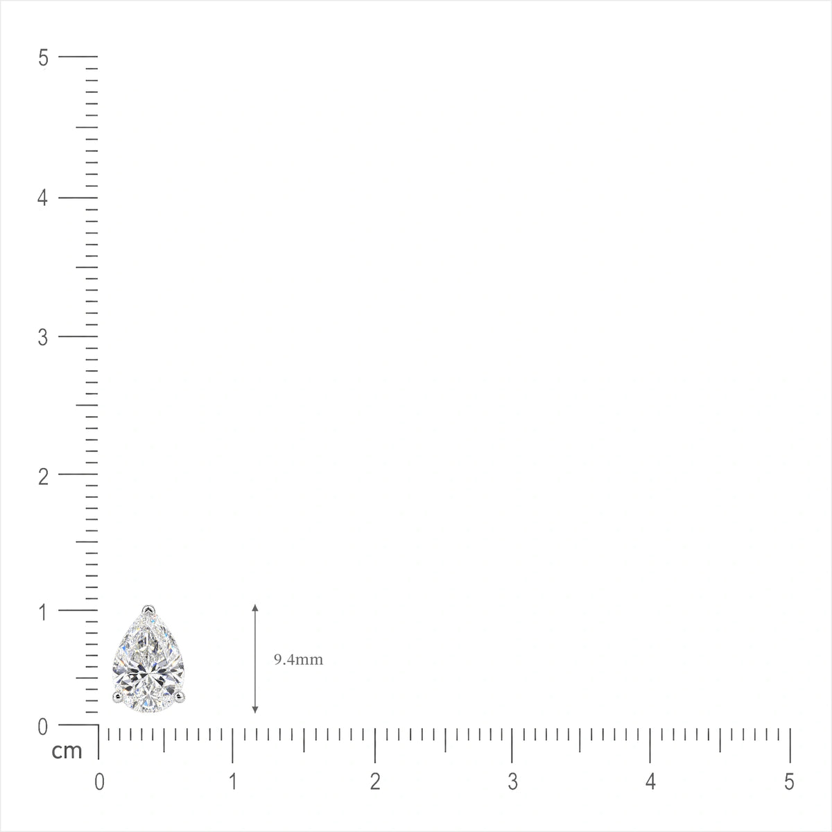 Size of 2 Ct Pear Cut Diamond Solitaire Stud Earrings by Fortune Jewellery