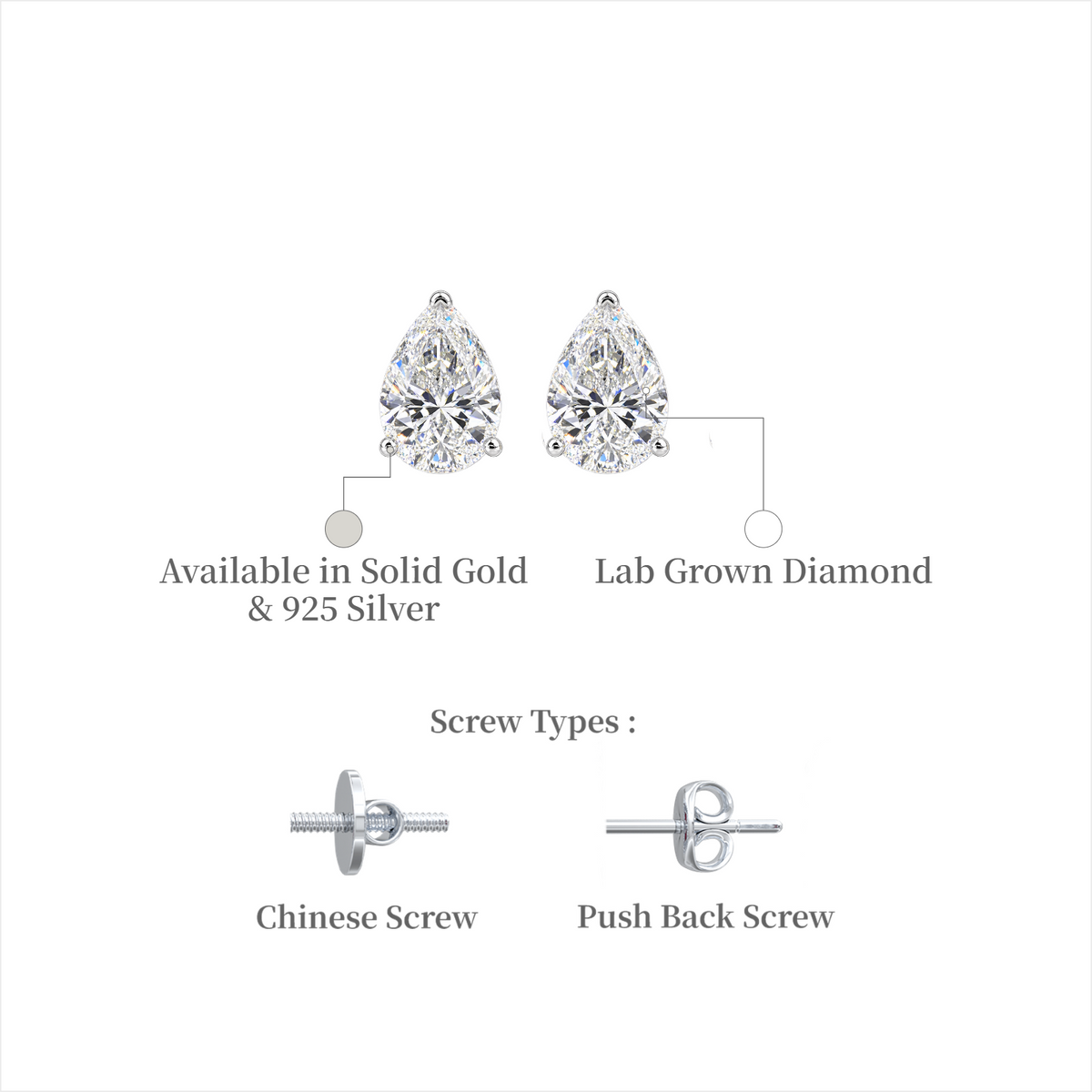 Partywear 4 Ct Pear Cut Diamond Solitaire Stud Earrings for glamorous occasions