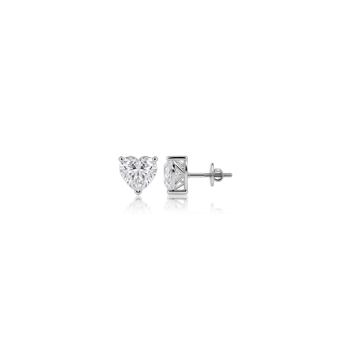 2 Ct Heart Cut Diamond Solitaire Stud Earrings by Fortune