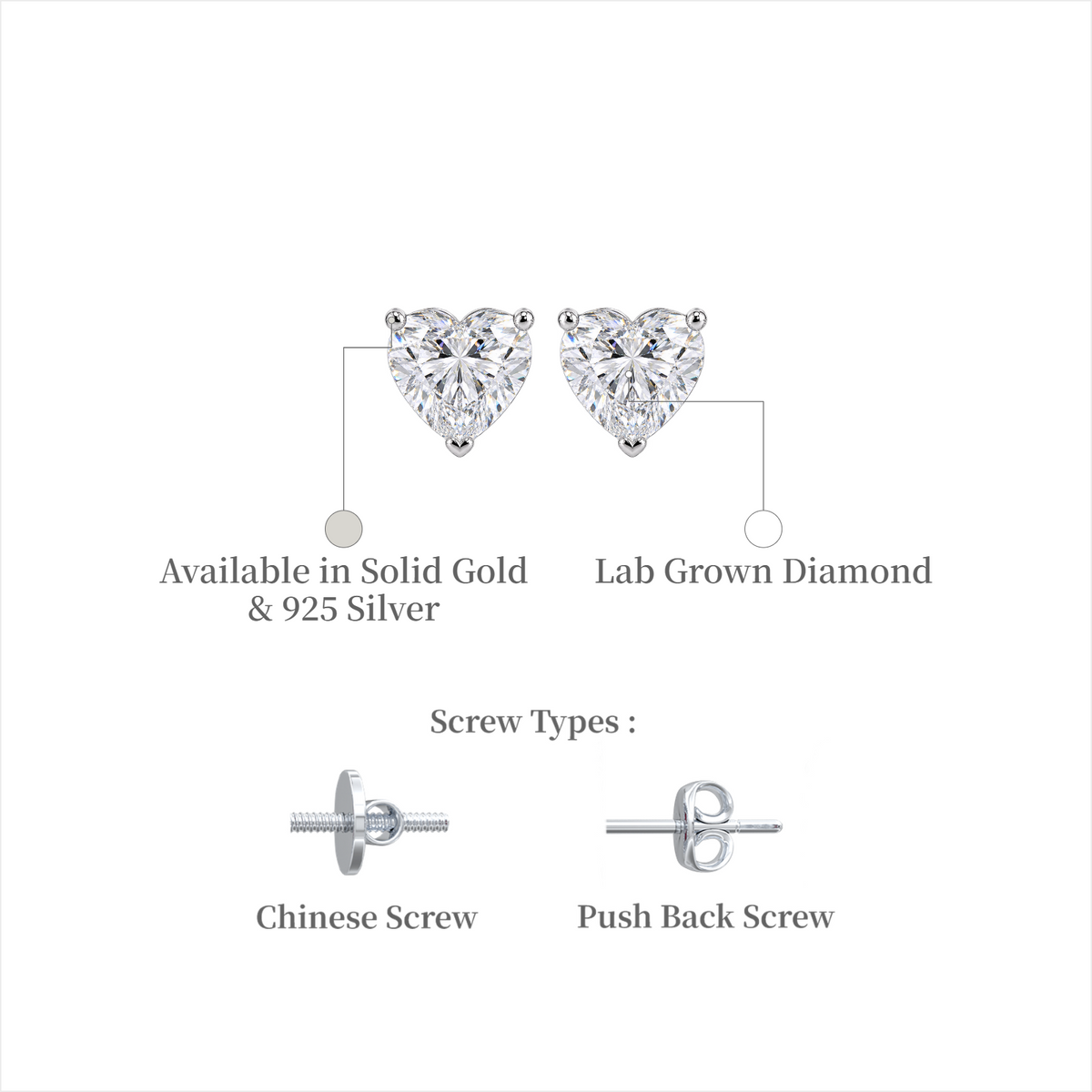 Stylish 10 Ct Heart Cut Diamond Solitaire Stud Earrings
