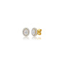 Woman wearing 1.5 Ct Oval Cut Lab Grown Diamond Halo Stud Earrings