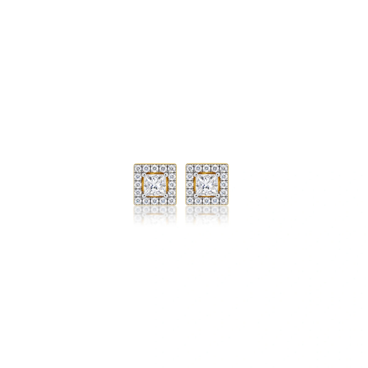 1 Ct Princess Cut Diamond Halo Stud Earrings by Fortune Jewellry