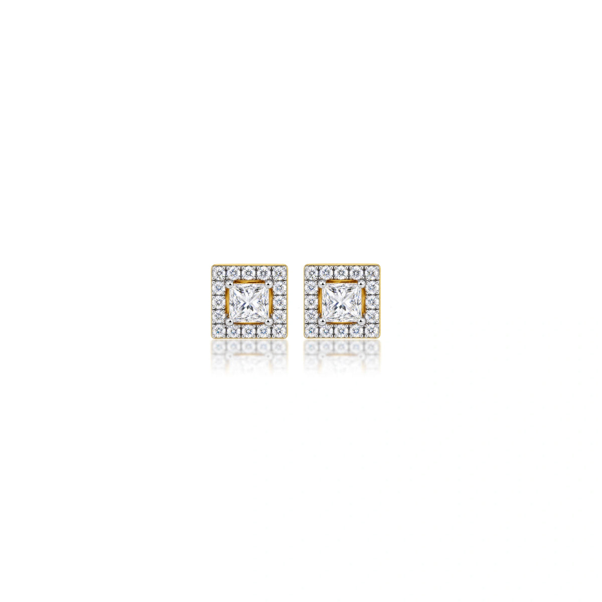 1.5 Ct Princess Cut Diamond Halo Stud Earrings by Fortune Jewellry