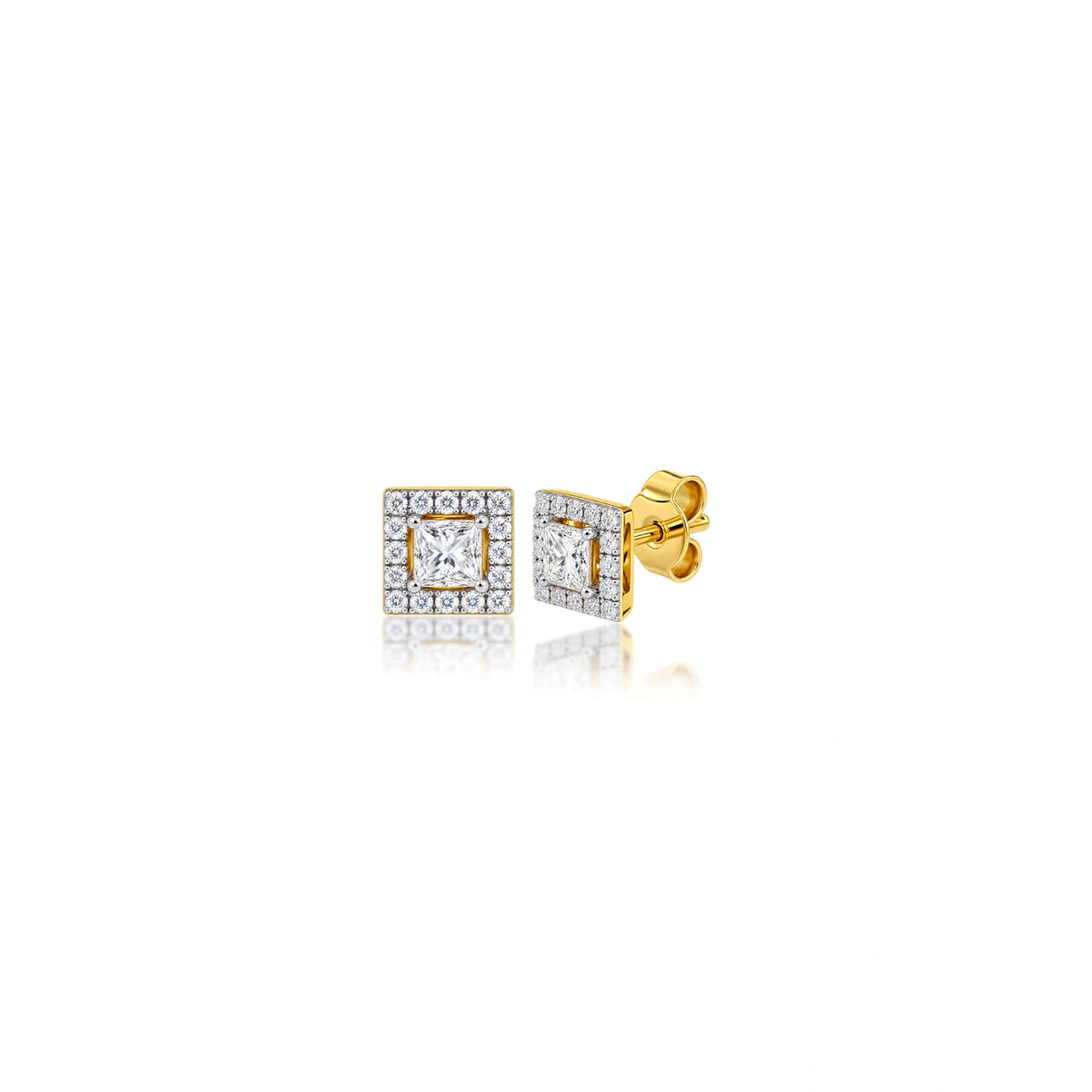 1.5 Ct Princess Cut Diamond Halo Stud Earrings by Fortune