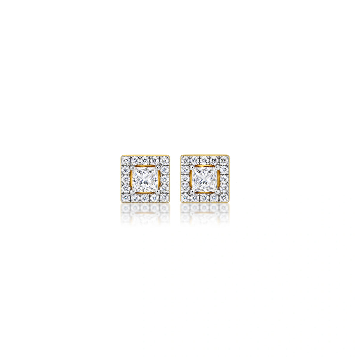 2 Ct Princess Cut Diamond Halo Stud Earrings by Fortune Jewellry