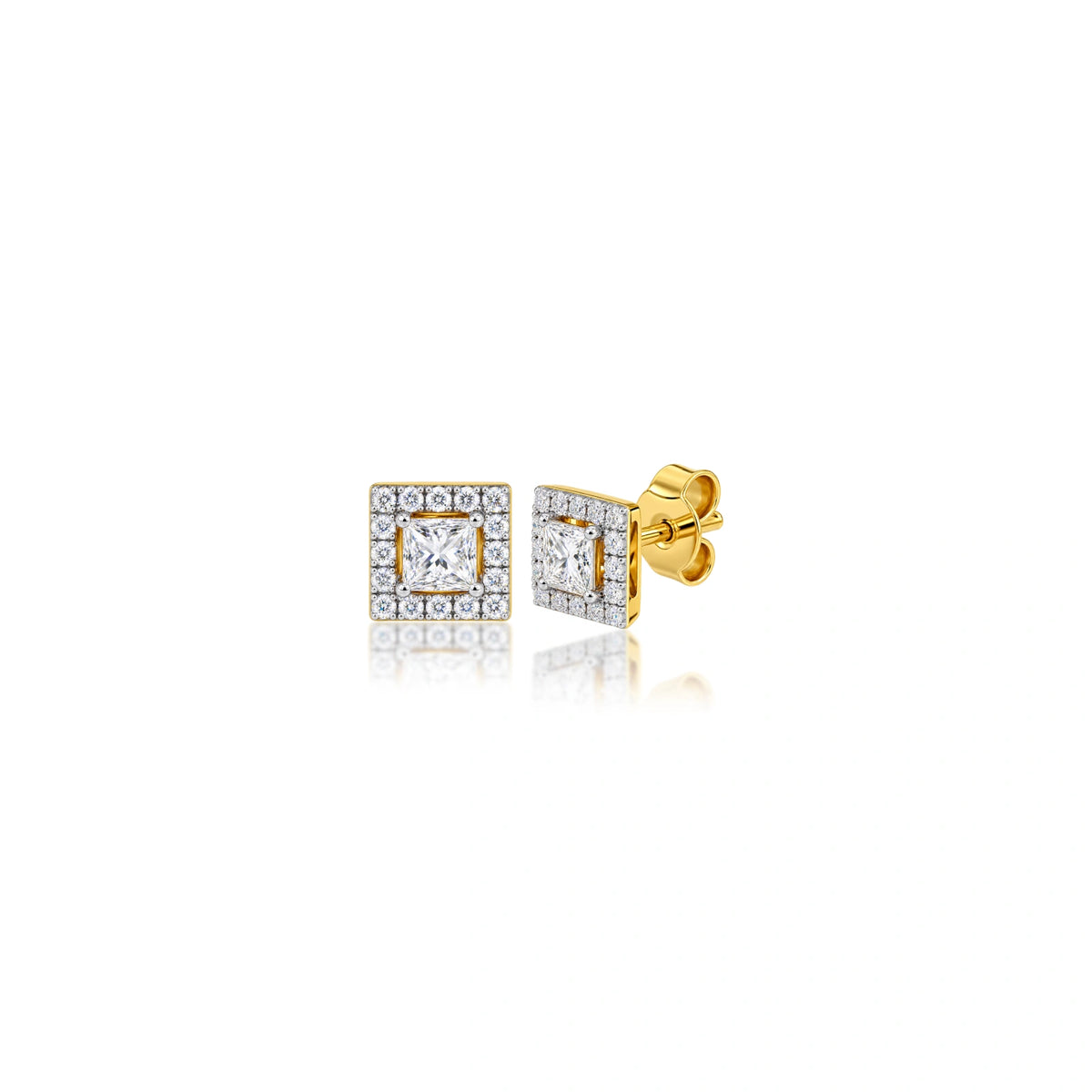 2 Ct Princess Cut Diamond Halo Stud Earrings by Fortune
