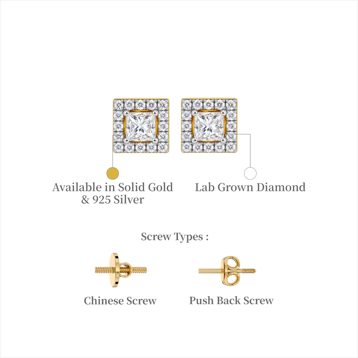 Fancy 2 Ct Princess Cut Diamond Halo Stud Earrings