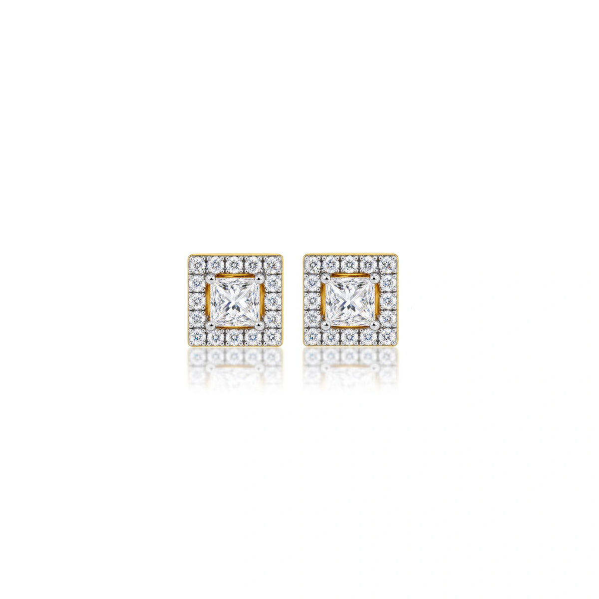 4 Ct Princess Cut Diamond Halo Stud Earrings by Fortune Jewellery