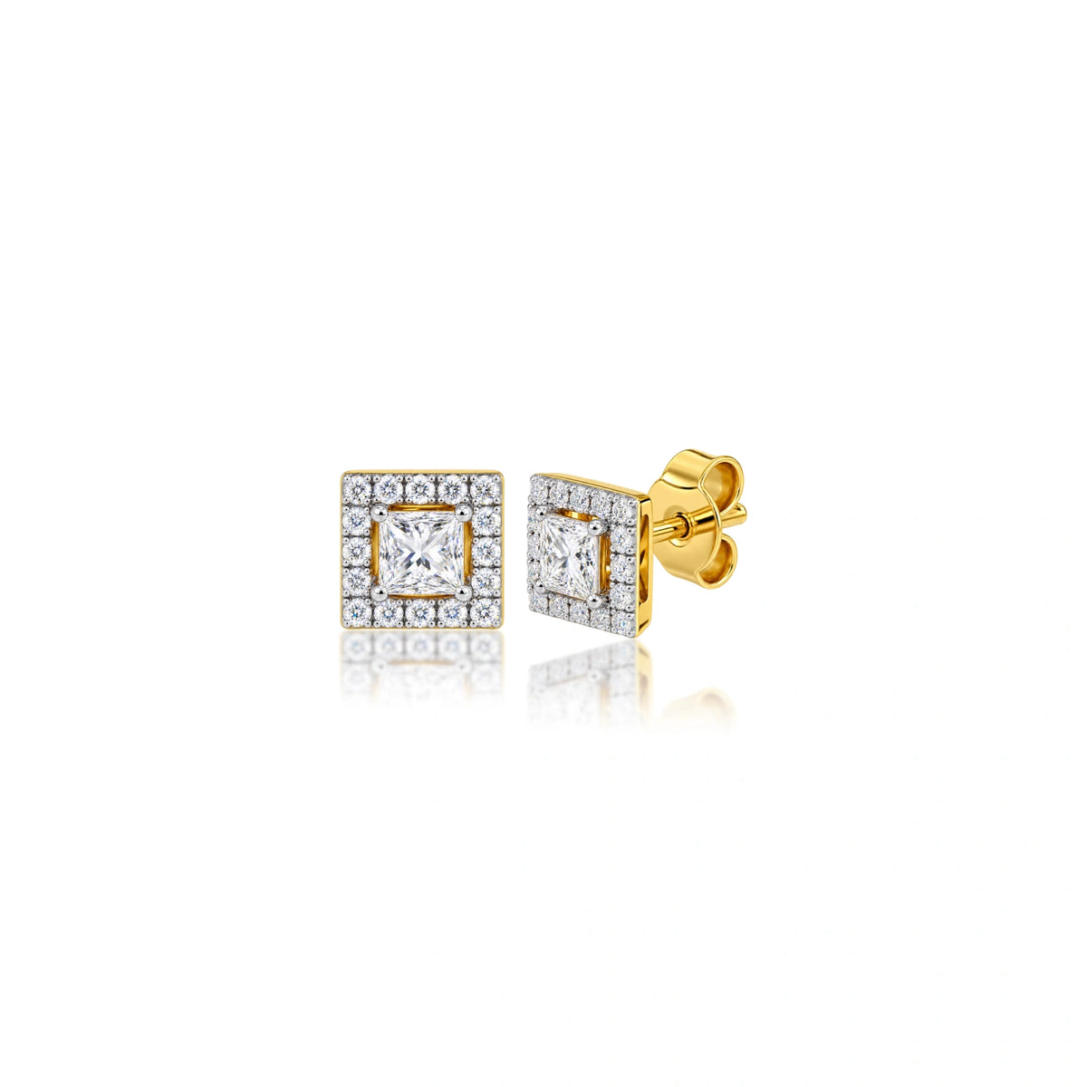 4 Ct Princess Cut Diamond Halo Stud Earrings by Fortune