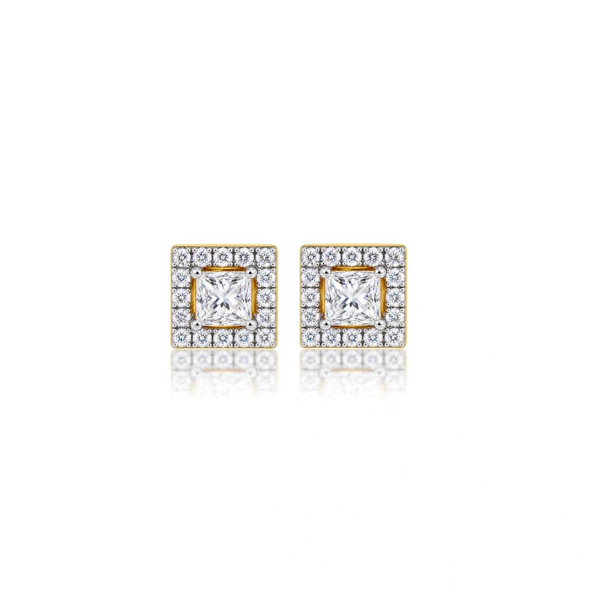 6 Ct Princess Cut Diamond Halo Stud Earrings by Fortune Jewellery
