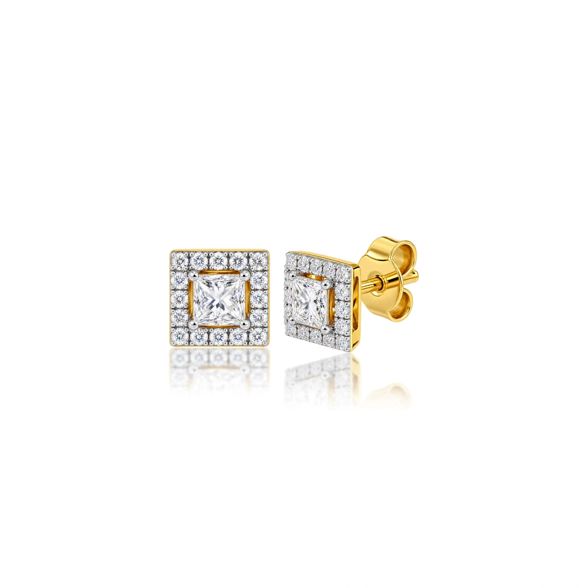 6 Ct Princess Cut Diamond Halo Stud Earrings by Fortune