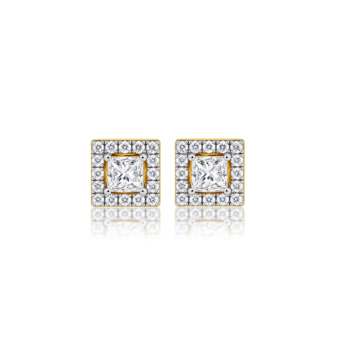 8 Ct Princess Cut Diamond Halo Stud Earrings by Fortune Jewellery