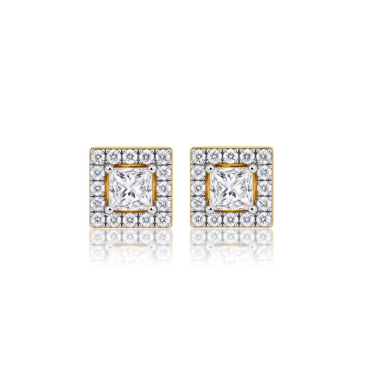 10 Ct Princess Cut Diamond Halo Stud Earrings by Fortune Jewellery