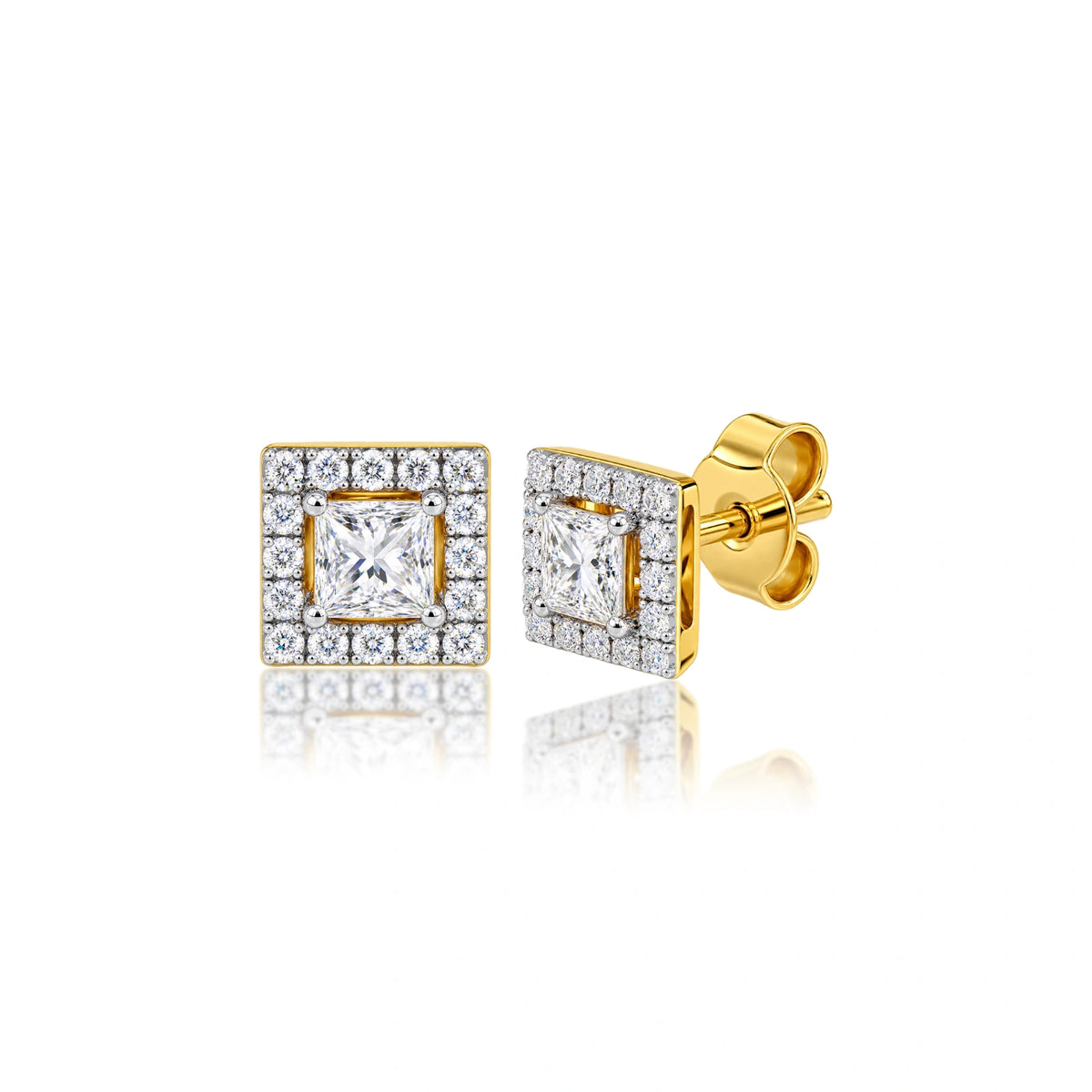 10 Ct Princess Cut Diamond Halo Stud Earrings by Fortune