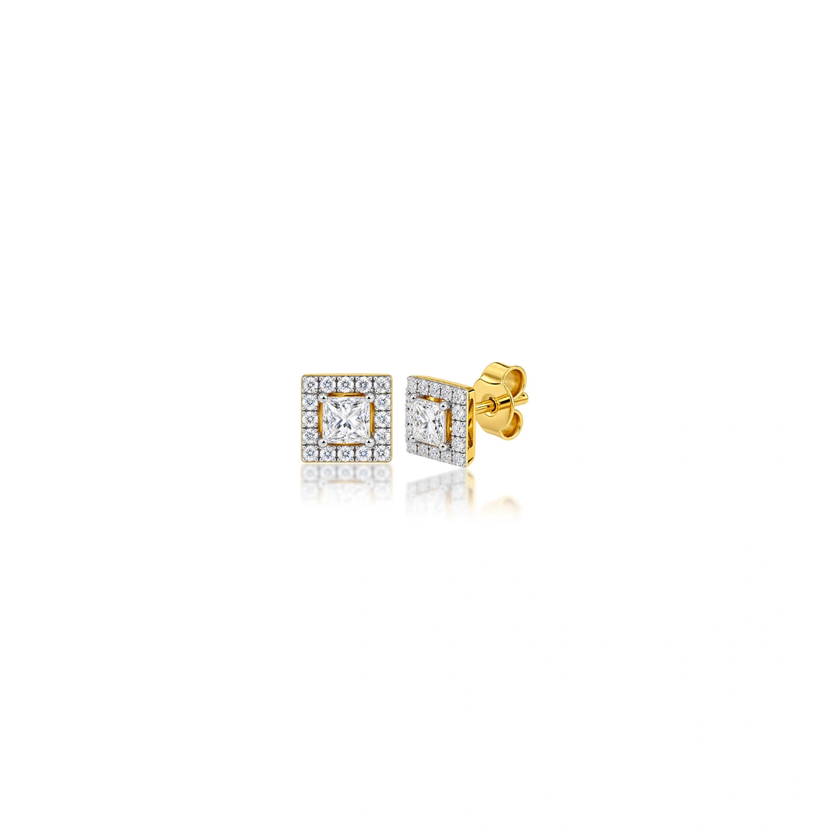 1 Ct Princess Cut Diamond Halo Stud Earrings by Fortune