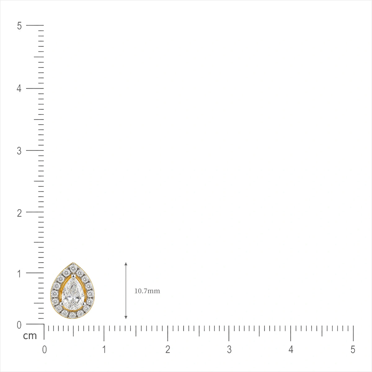 Model wearing 1 Ct pear cut diamond halo ear studs, a graceful anniversary gift idea