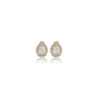 1 Ct Pear Cut Diamond Halo Ear Studs, front view of a classy pair with a sparkling halo