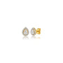 Angled view of 1.5 Ct pear cut diamond halo ear studs, a premium birthday gift