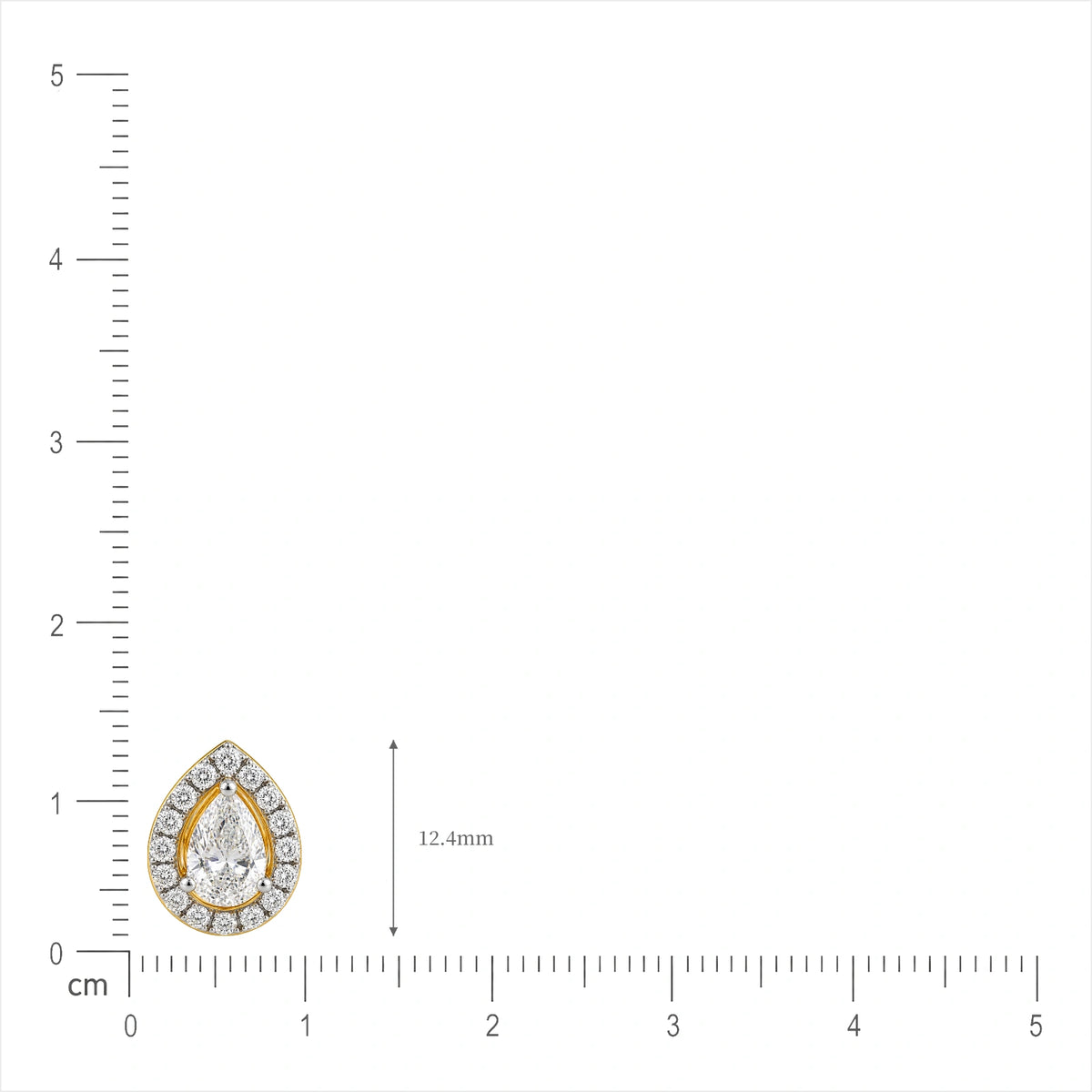 Woman wearing 2 Ct pear cut diamond halo ear studs, elegant bridal sparkle