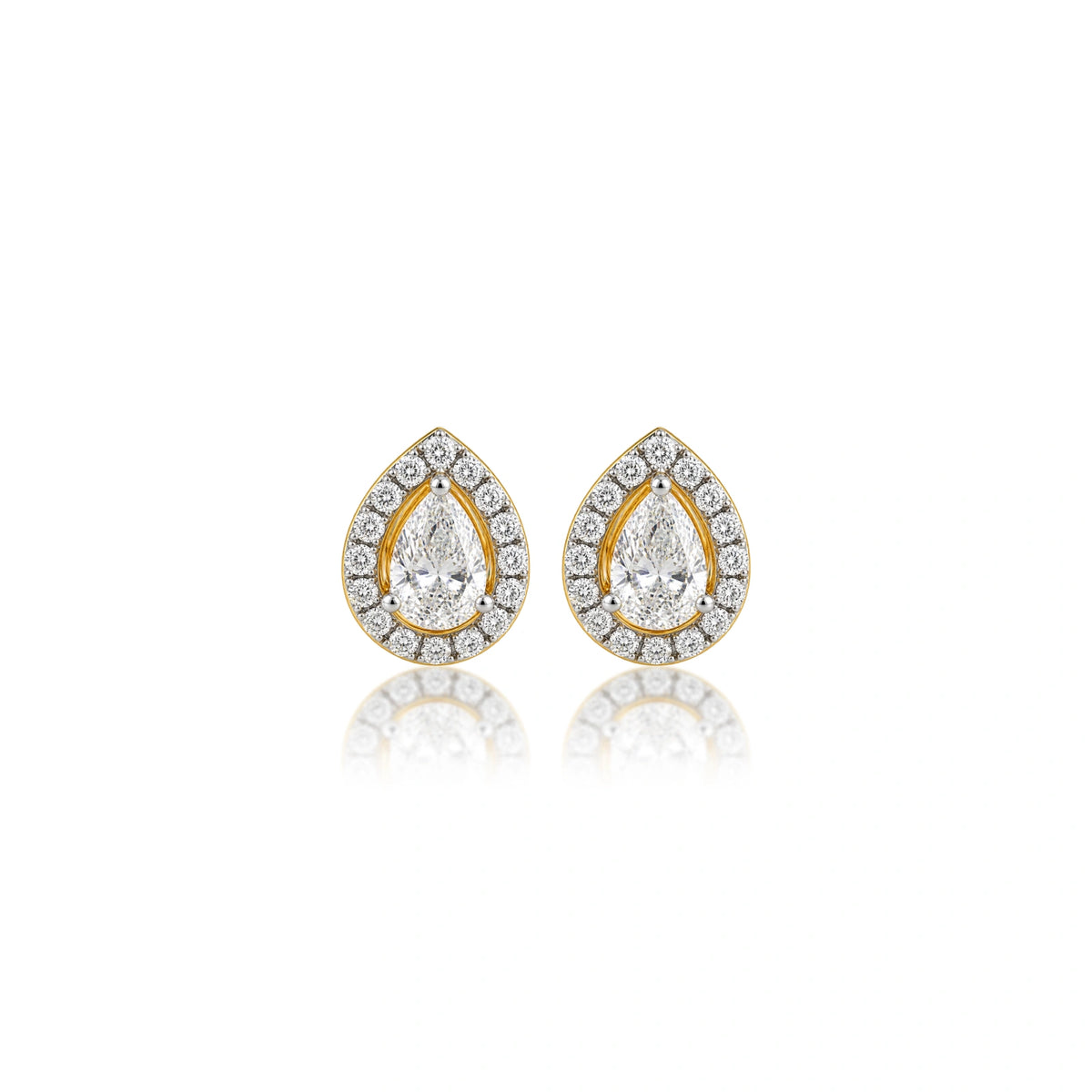 4 Ct Pear Cut Diamond Halo Ear Studs, a rich and luxurious pair photographed from the front
