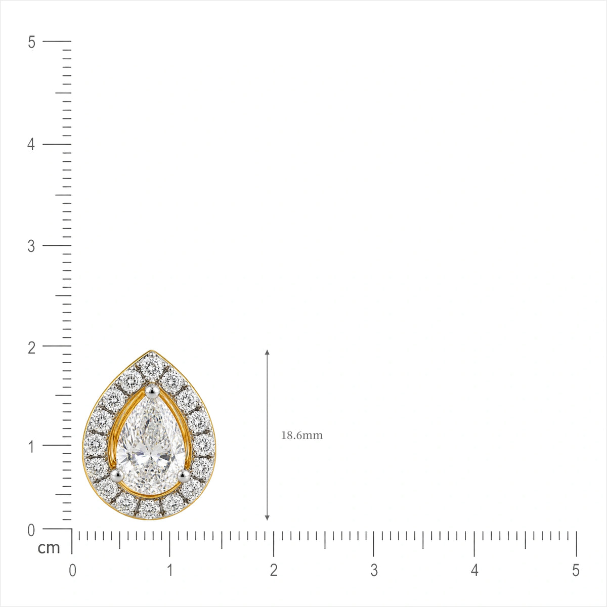8 Ct pear cut diamond halo ear studs worn on the ear, commanding and refined