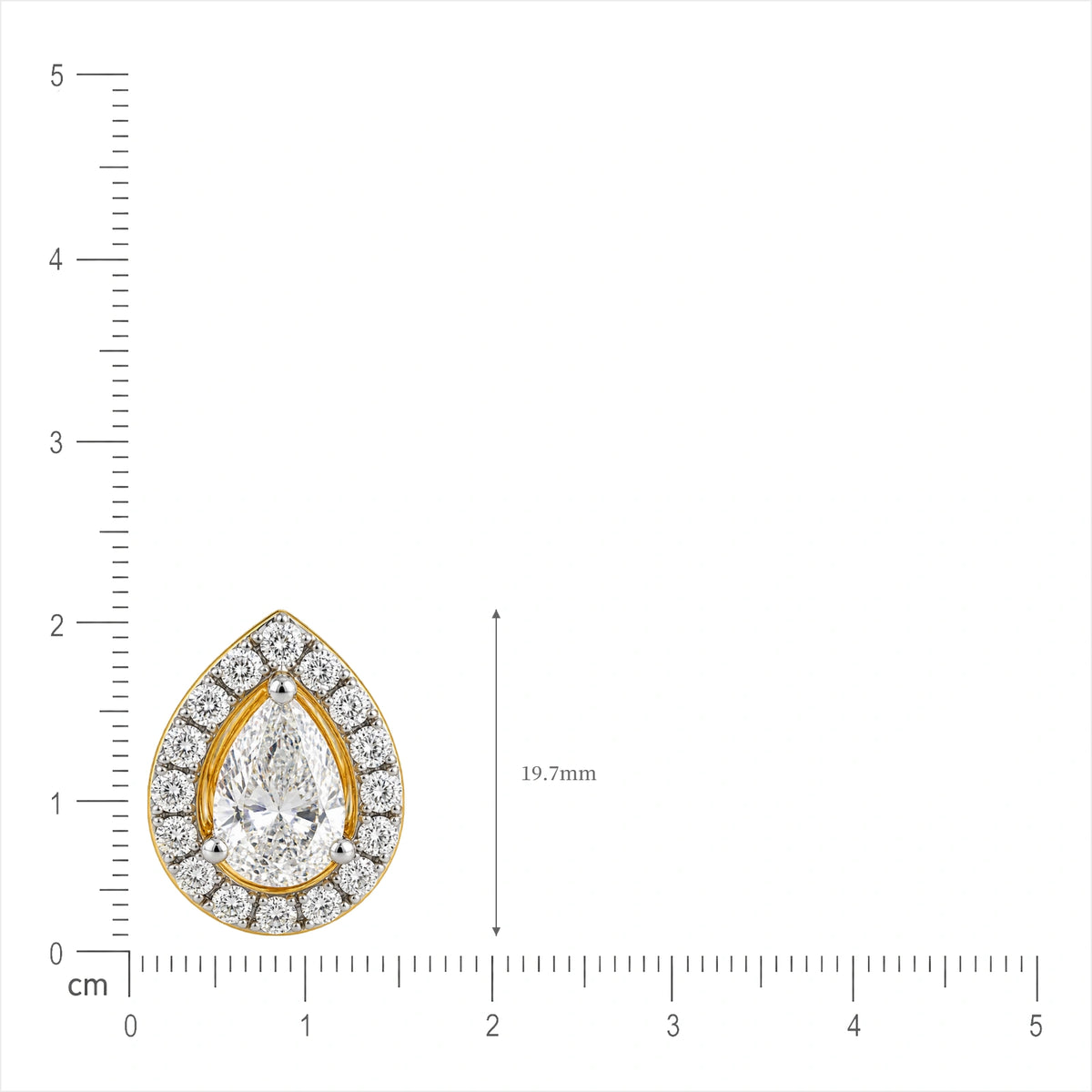 Woman wearing 10 Ct pear cut diamond halo ear studs, lavish brilliance for grand celebrations