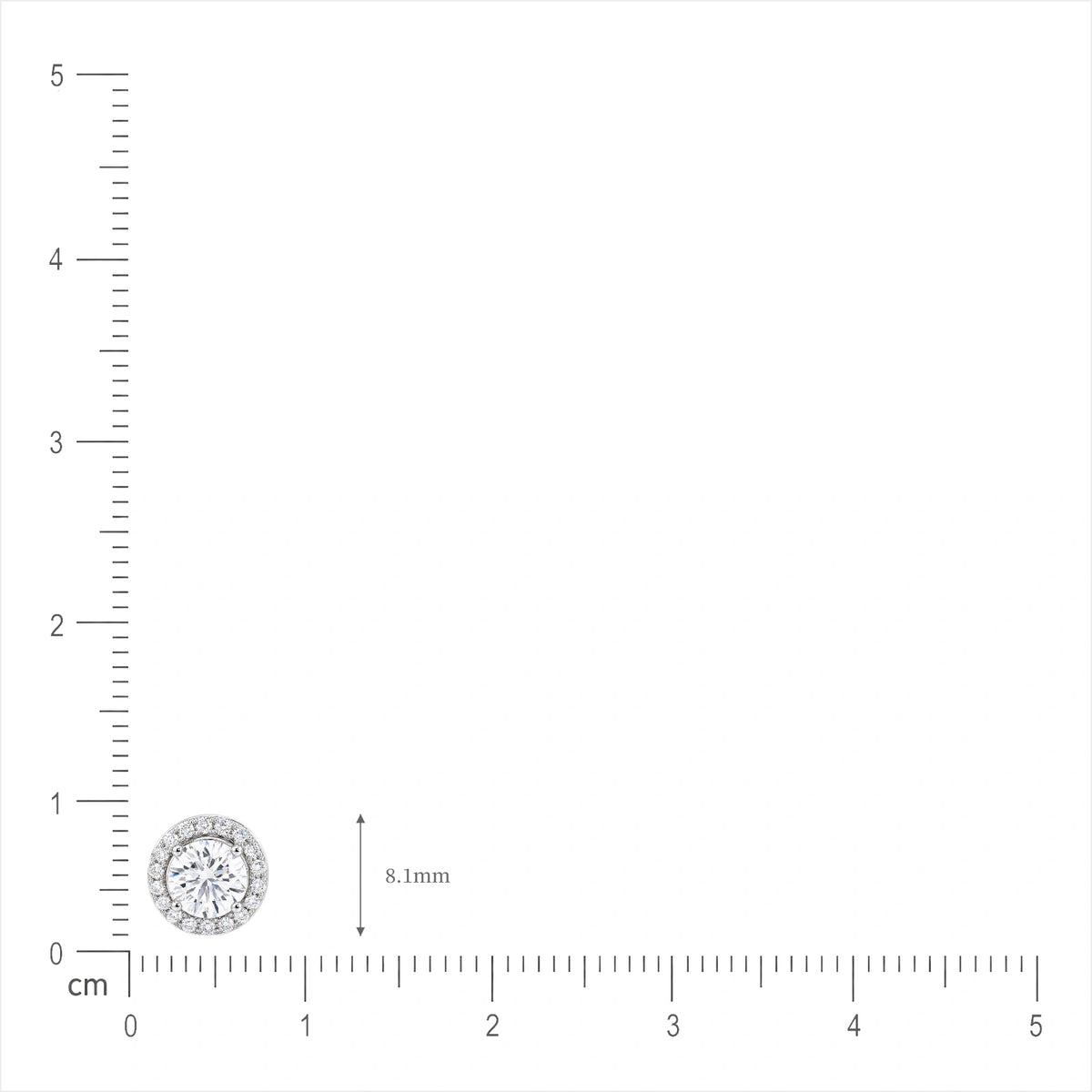 Size of 1 Ct Round Cut Diamond Halo Earrings by Fortune Jewellery