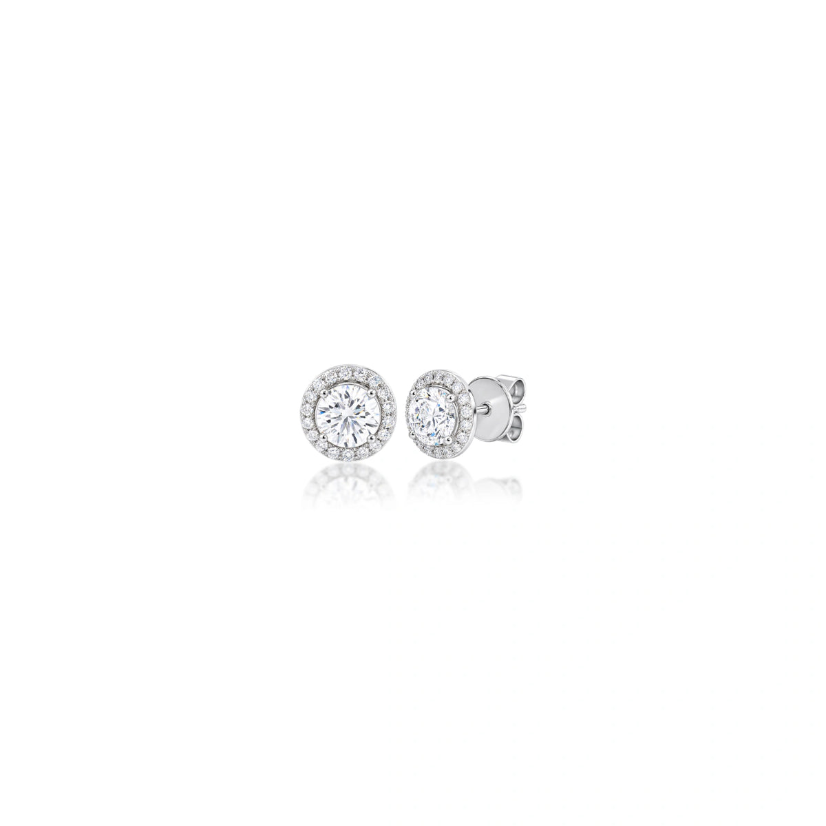 Premium Lab Grown 1 Ct Round Cut Diamond Halo Earrings by Fortune Jewellery
