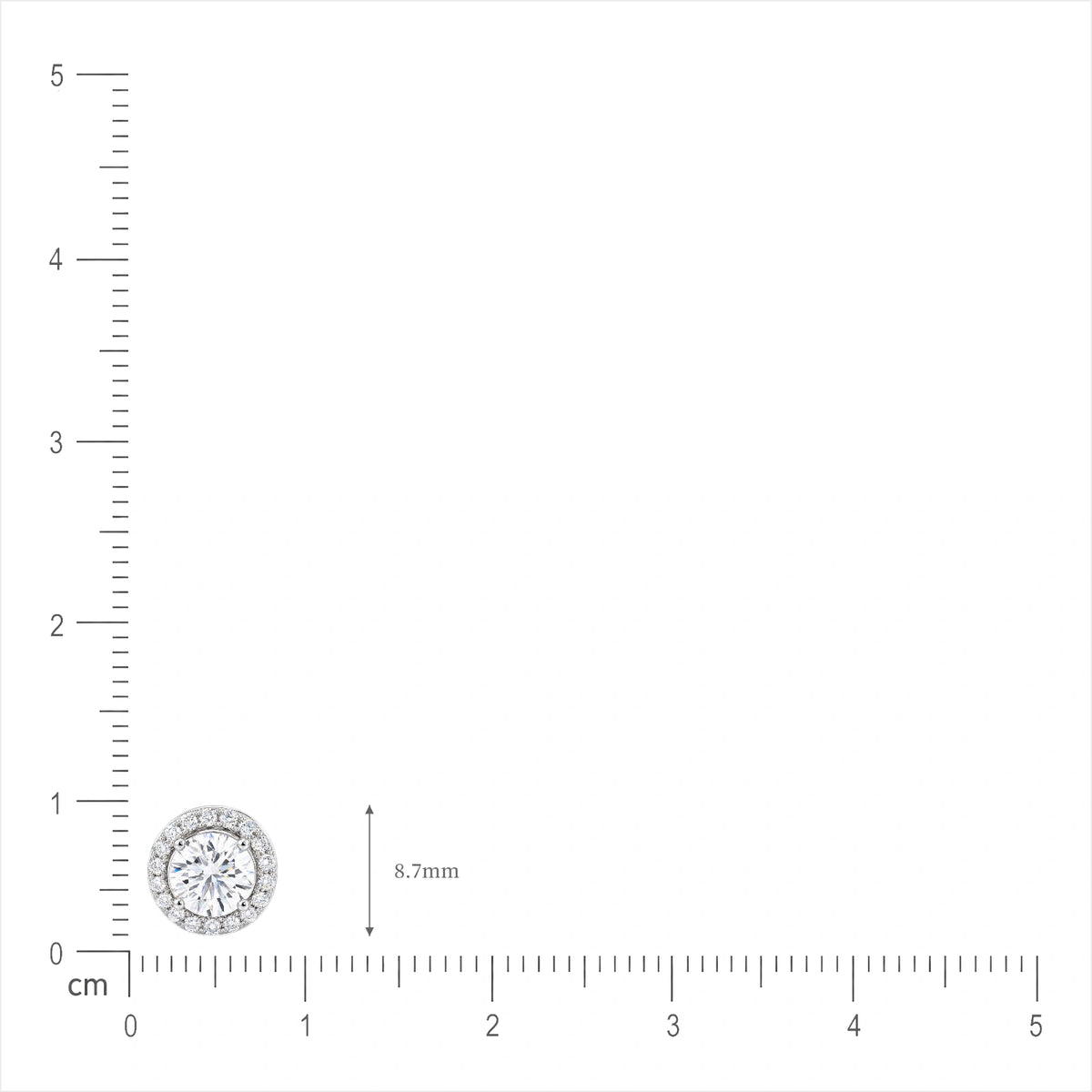 Size of 1.5 Ct Round Cut Diamond Halo Earrings by Fortune Jewellery