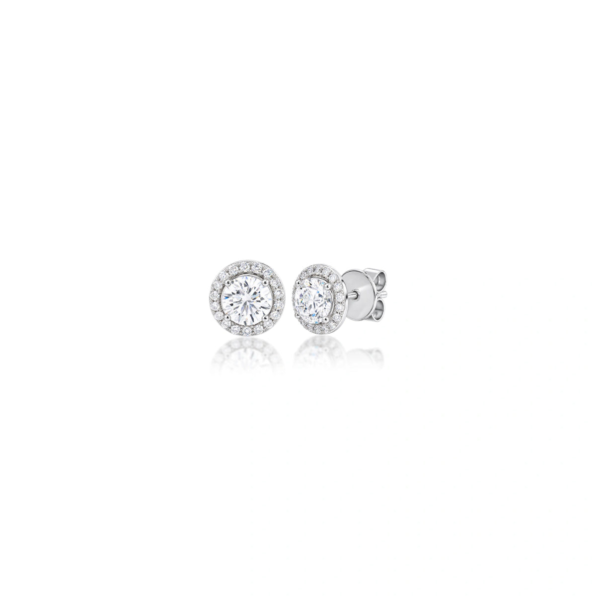 Lab Grown 1.5 Ct Round Cut Diamond Halo Earrings by Fortune Jewellery