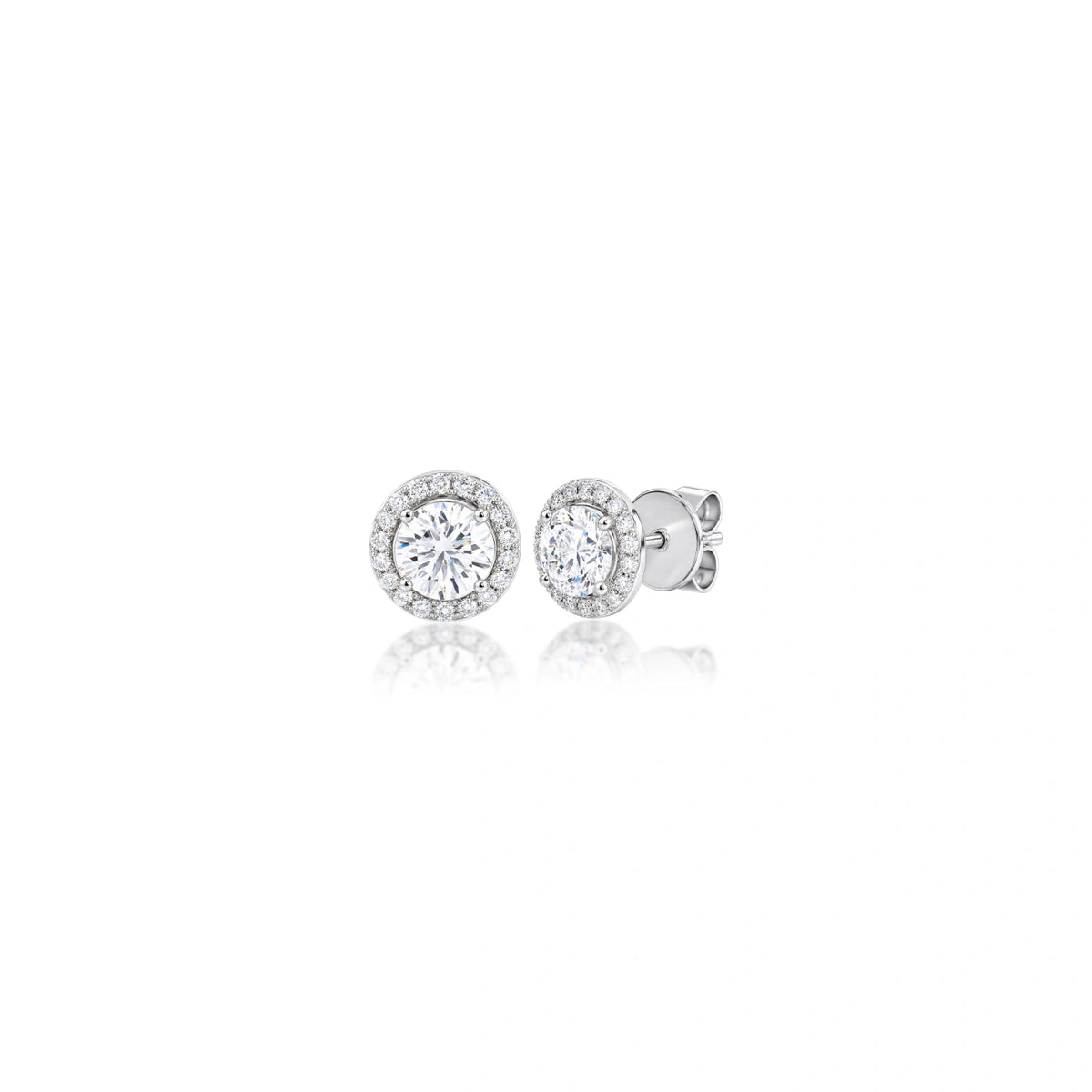 Premium 2 Ct Round Cut Lab Grown Diamond Halo Earrings by Fortune Jewellery