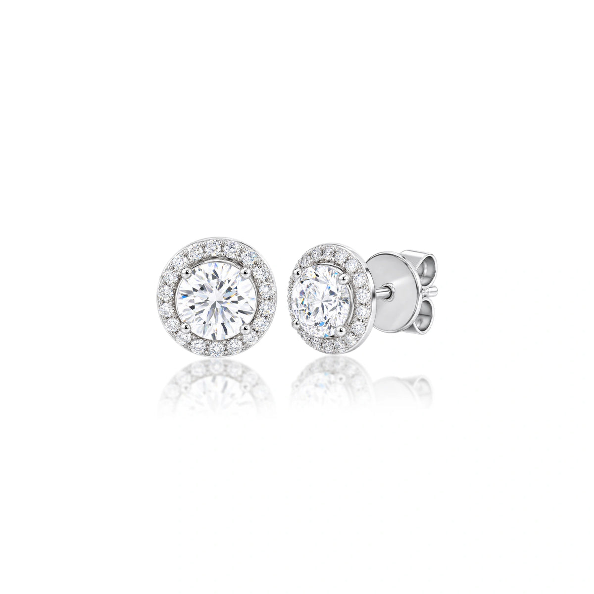 Premium 8 Ct Round Cut Lab Grown Diamond Halo Earrings by Fortune Jewellery