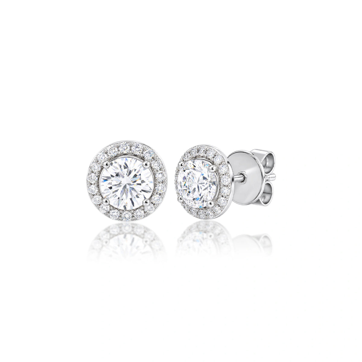 Luxurious 10 Ct Round Cut Lab Grown Diamond Halo Earrings by Fortune Jewellery