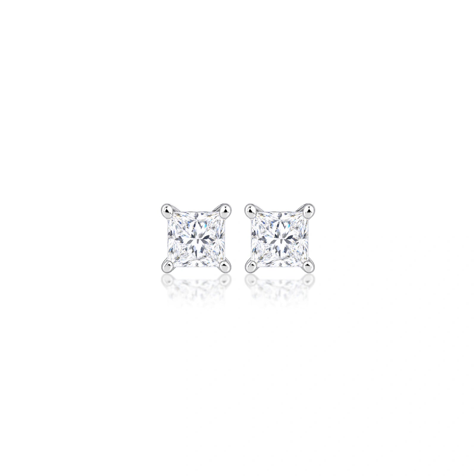 2 Ct Princess Cut Diamond Solitaire Ear Studs, a striking pair of square-cut solitaires