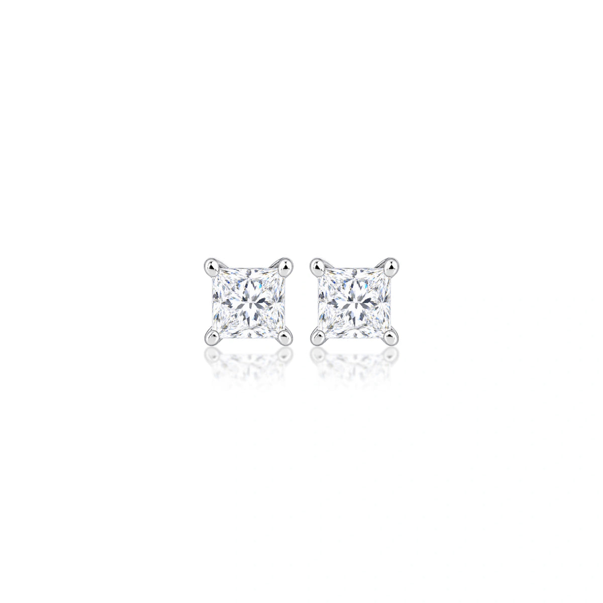 2 Ct Princess Cut Diamond Solitaire Ear Studs, a striking pair of square-cut solitaires
