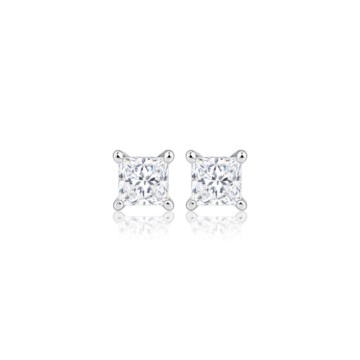 4 Ct Princess Cut Diamond Solitaire Ear Studs, an imposing pair with fiery, architectural lines