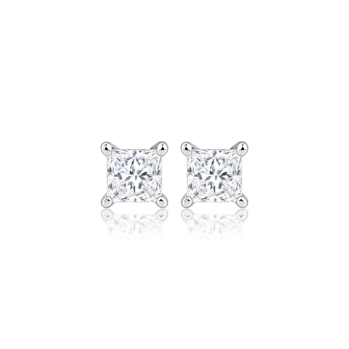 Side view of 6 Ct princess cut solitaire diamond ear studs, a prized wedding-day jewel