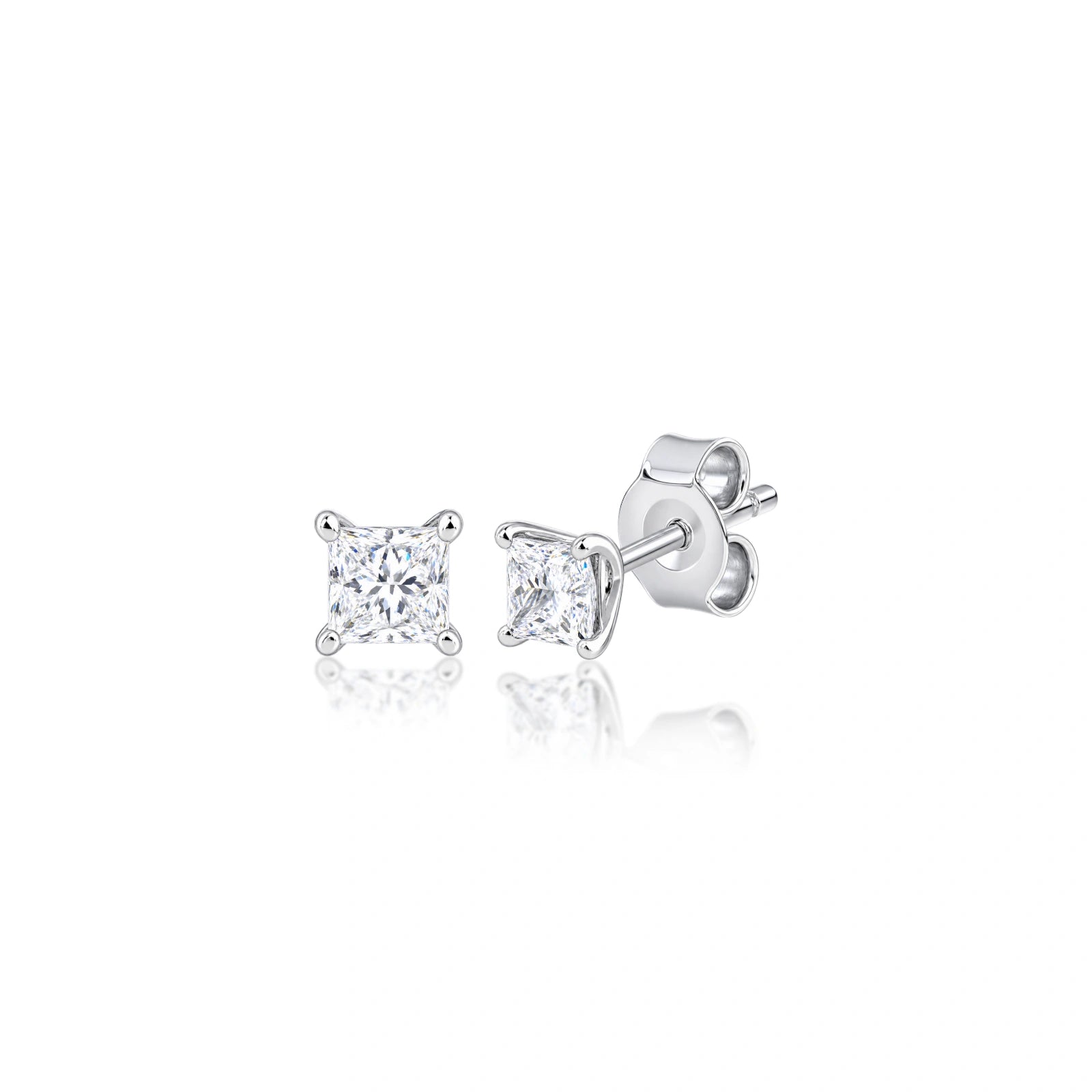 6 Ct Princess Cut Diamond Solitaire Ear Studs, opulent statement studs in front view
