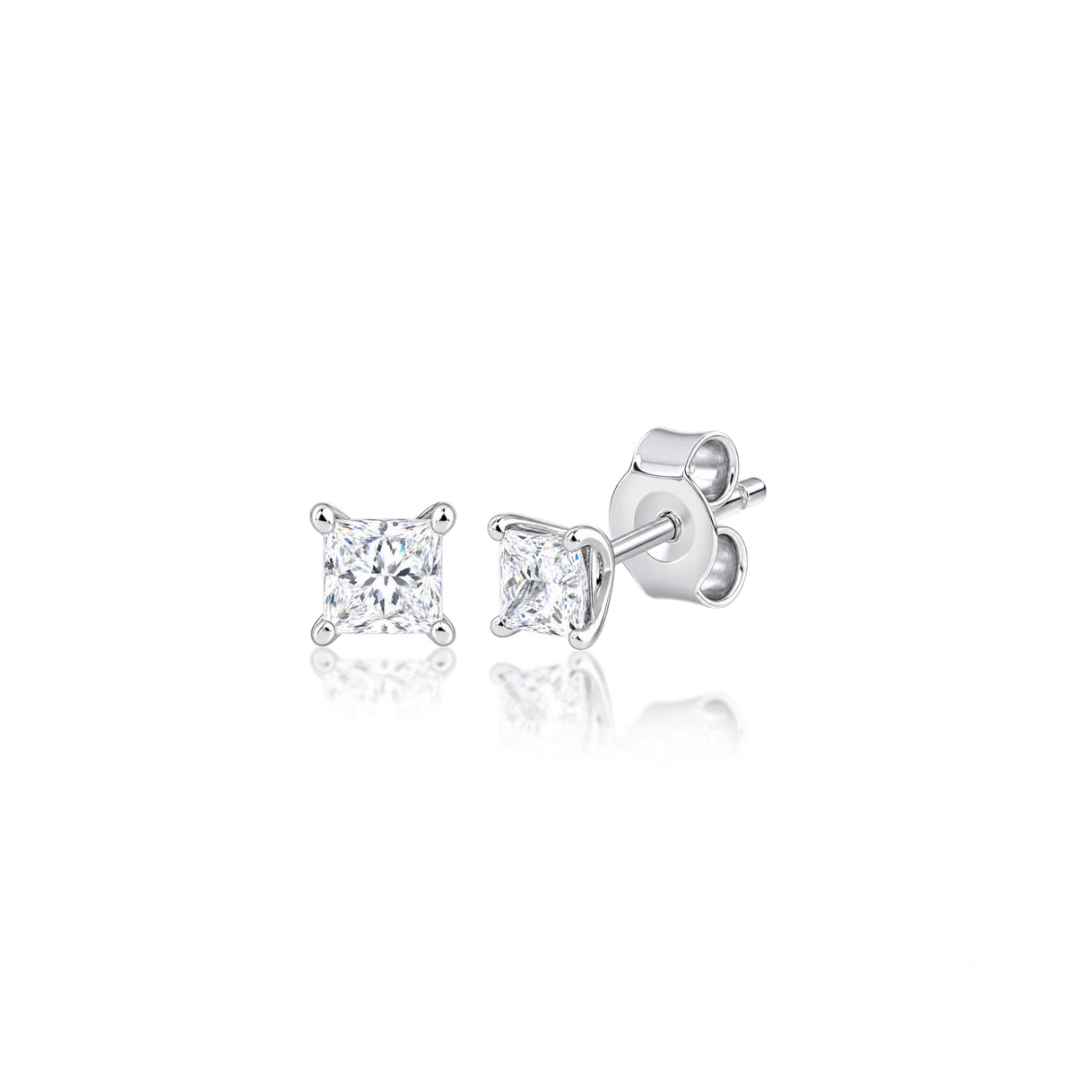 6 Ct Princess Cut Diamond Solitaire Ear Studs, opulent statement studs in front view