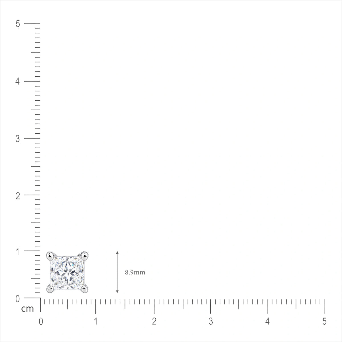 8 Ct princess cut diamond solitaire ear studs on the ear, striking and unmistakably luxurious