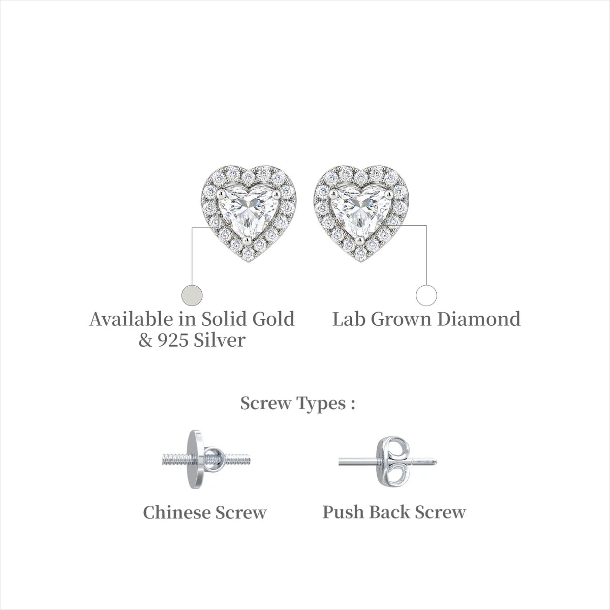 Elegant 10 Ct Heart Cut Diamond Halo Ear Studs by Fortune