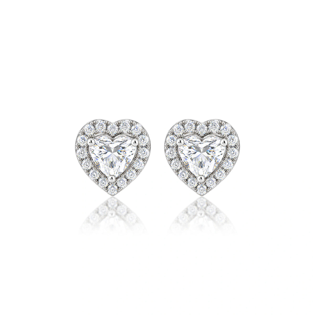 10 Ct Heart Cut Diamond Halo Ear Studs by Fortune Jewellery
