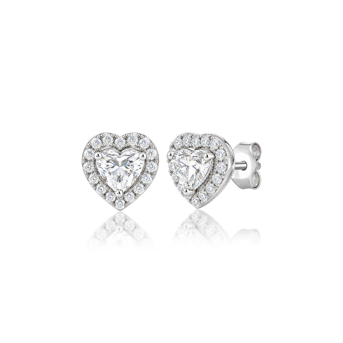 10 Ct Heart Cut Diamond Halo Ear Studs by Fortune